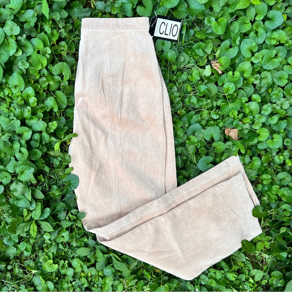 Vintage 90's NWT deadstock Clio tan suede leather high waisted trousers